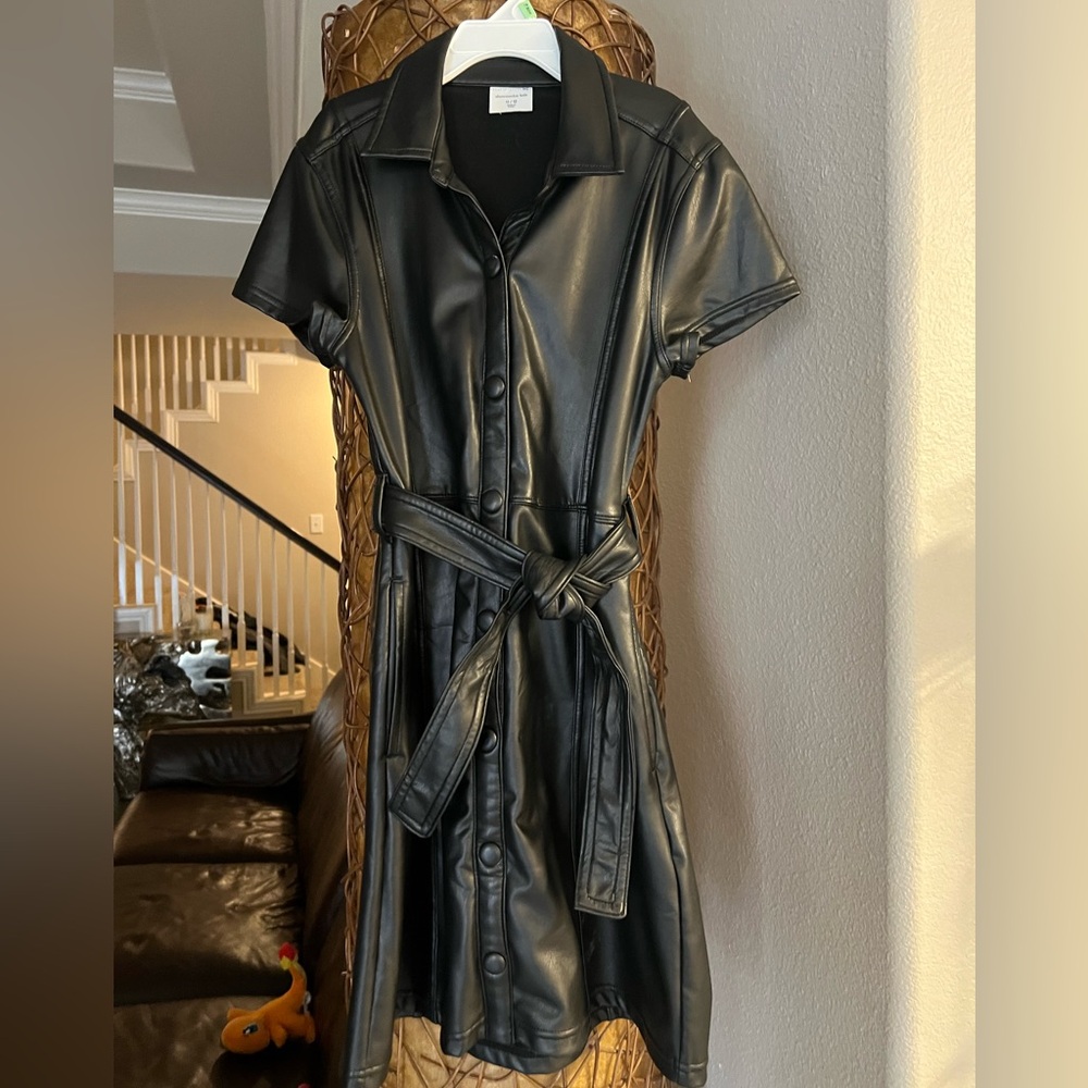 Abercrombie Kida Girls Black Leather Shirt Dress Size 11-12